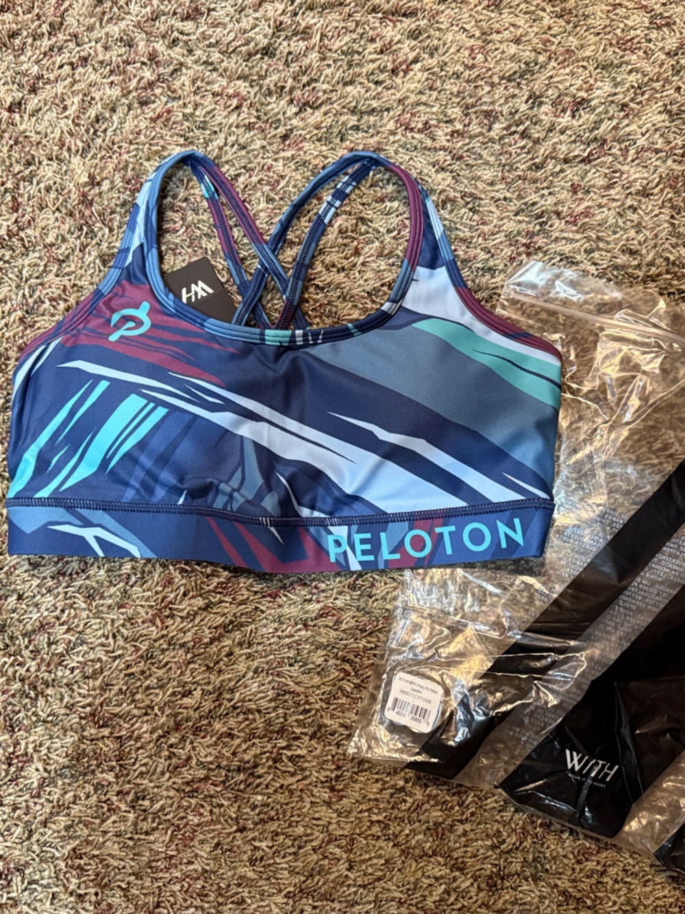 Peloton WITH- Women’s Blue Teal Purple Strappy Sports Bra